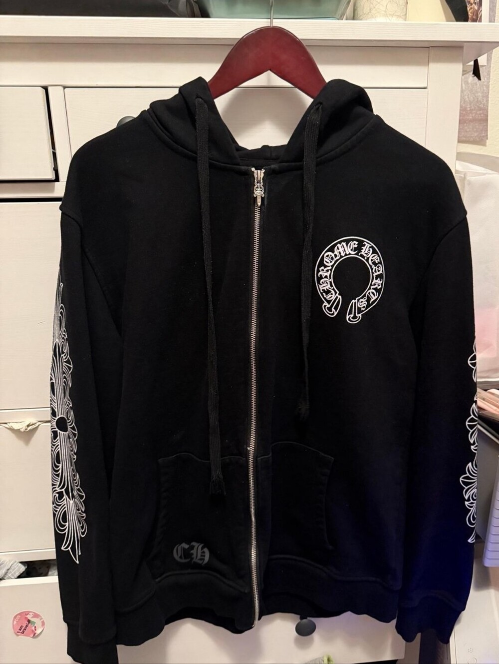 Black Graphic Zip-Up Hoodie Jacket - Chrome Hearts